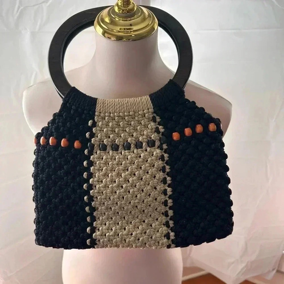 Handmade Black and Beige Crochet Bag - Picture 1 of 7